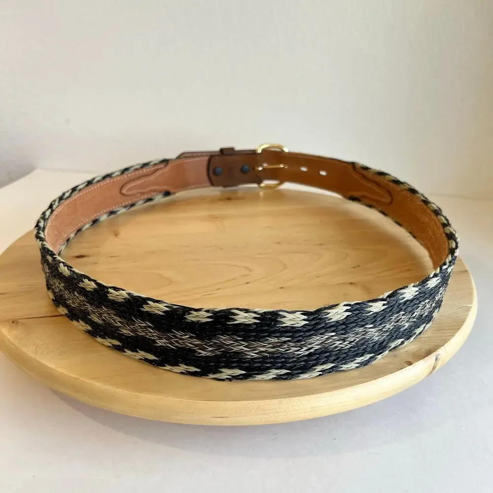 Vintage 90s Western Woven Genuine Leather Gold Buckle Belt Size Large - XL